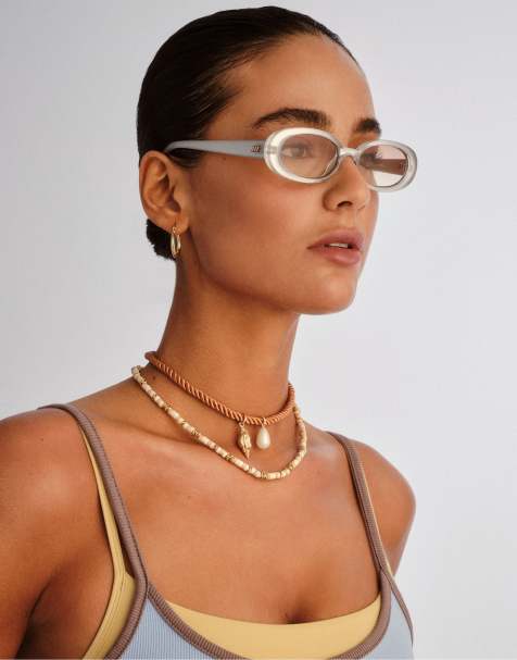 Le Specs outta love oval sunglasses in silver pearl with amber lens - view 1