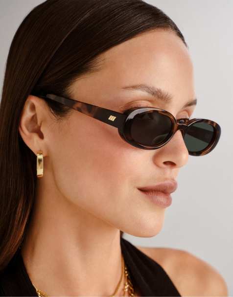 Le Specs Outta Love oval sunglasses in tortoiseshell with green lens - view 1