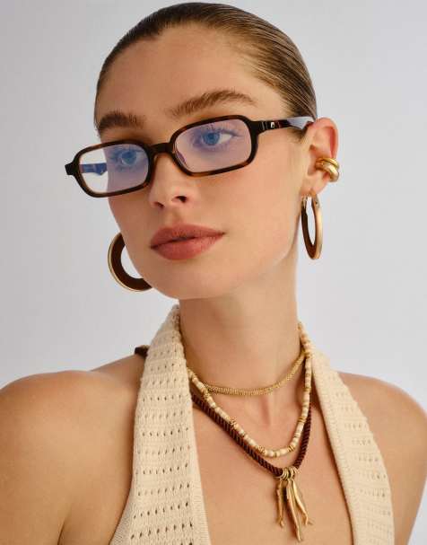 Le Specs pilferer blue light clear lens rectangular glass in tortoiseshell