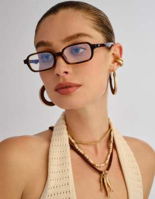 Le Specs - Pilferer - Brille in Schildpatt-Optik mit rechteckigen Gläsern mit Blaulichtfilter-Brown