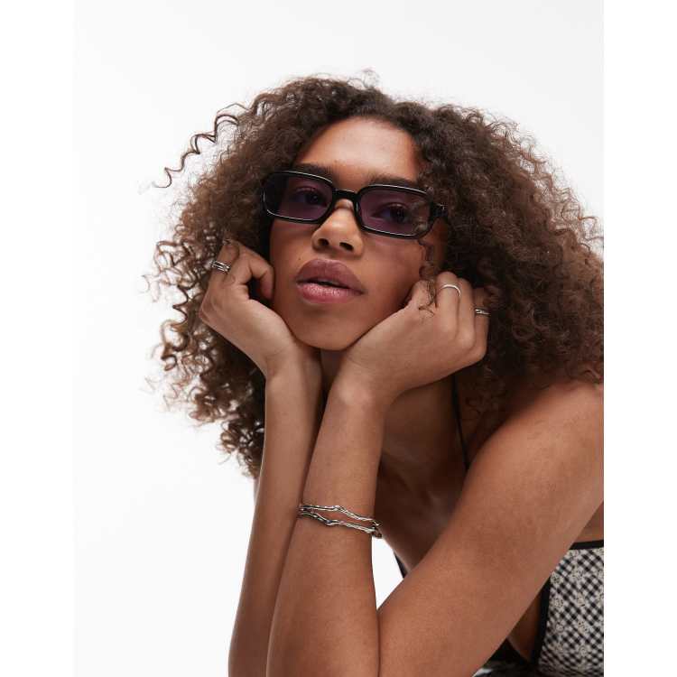 Le Specs pilferer rectangle sunglasses in black with lilac  display picture 1