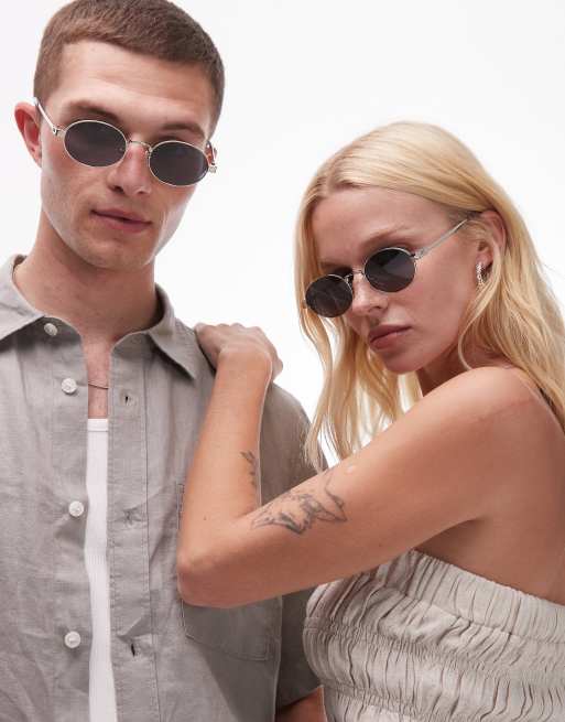 Le Specs – Poseidon Deux – Okrągłe metalowe okulary przeciwsłoneczne w kolorach srebrnym i czarnym