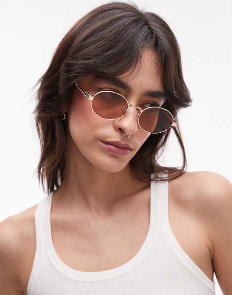 Le Specs – Poseidon Deux – Runde Sonnenbrille aus Metall in Goldoptik und Braun - view 1