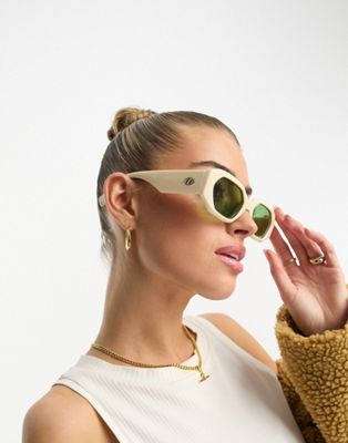 Le Specs slaptrash festival sunglasses with green lens in ivory
