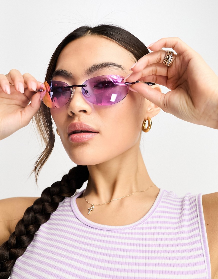 Le Specs slinky oval festival sunglasses in purple chrome