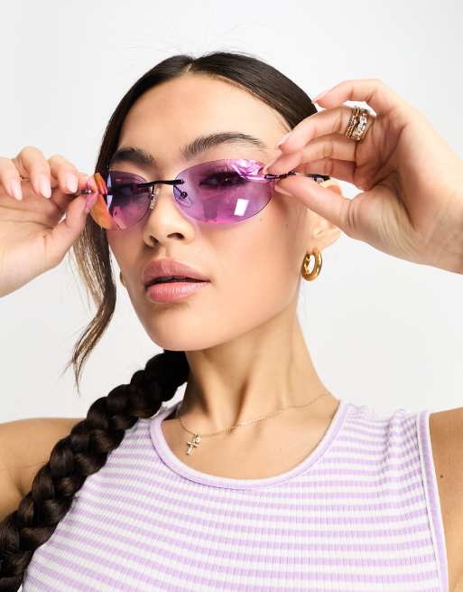 Le Specs slinky oval festival sunglasses in purple chrome | ASOS