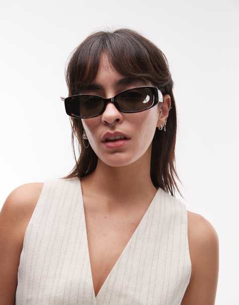 Le Specs starlight rectangle sunglasses in tortoiseshell with green lens  - view 1
