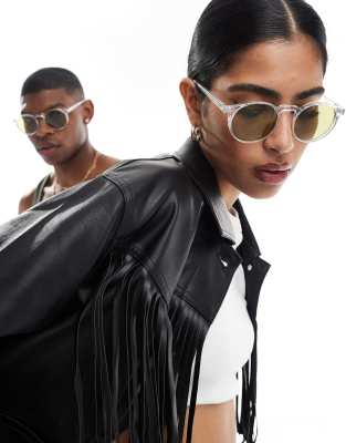 Le Specs TEEN Spirit DEUX - Gafas de sol para hombre y mujer, forma redonda con protección UV, Olive Mono/Clear, Einheitsgröße