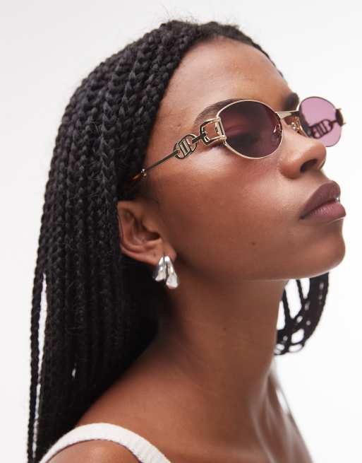 Le Specs - The Forbidden - Occhiali da sole sottili ovali in metallo oro con dettagli tartarugati