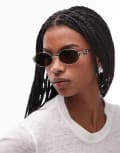 [Le Specs] Le Specs The Forbidden slim oval metal sunglasses in black and gold with green lens-Silver No Size SILVER