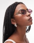 [Le Specs] Le Specs The Forbidden slim oval metal sunglasses in gold and tortoiseshell No Size GOLD