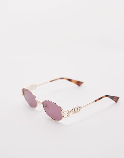 Le Specs The Forbidden slim oval metal sunglasses in gold and tortoiseshell, 2 of 3