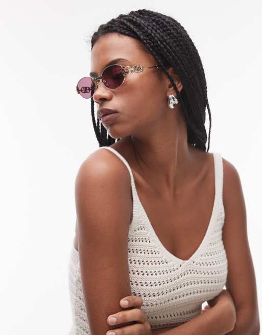 Le Specs The Forbidden slim oval metal sunglasses in gold and tortoiseshell, 3 of 3