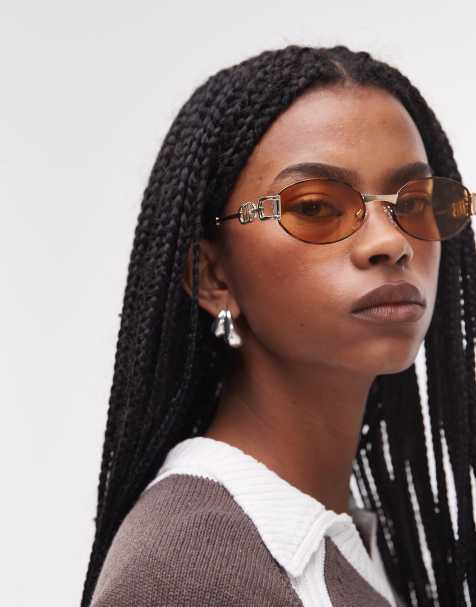 Le Specs - The Forbidden - Smalle ovale metalen zonnebril in goud - view 1