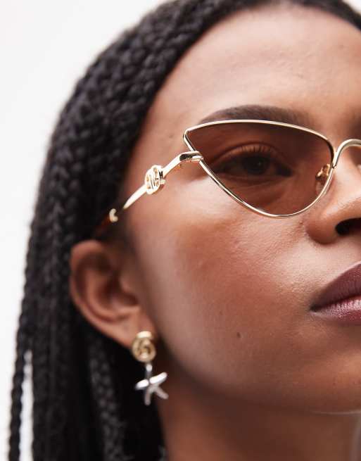 Le Specs – The Soiree – Guldfärgade och spräckliga, smala solglasögon i metall med cateye-modell, 3 av 3