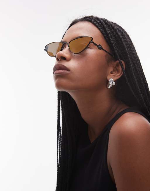Le Specs - The Soiree - Occhiali da sole cat-eye sottili in metallo nero con lenti marroni