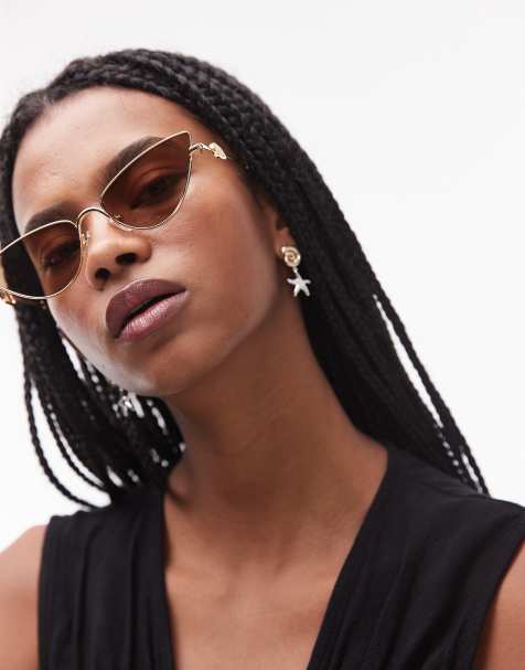 Le Specs the soiree slim metal cat eye sunglasses in gold and tortoiseshell - view 1