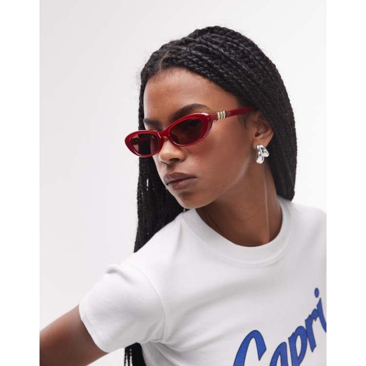 Le Specs the whisperer oval sunglasses in garnet red | ASOS display picture 1