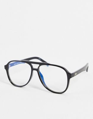 Le Specs tragic magic aviator blue light glasses in black