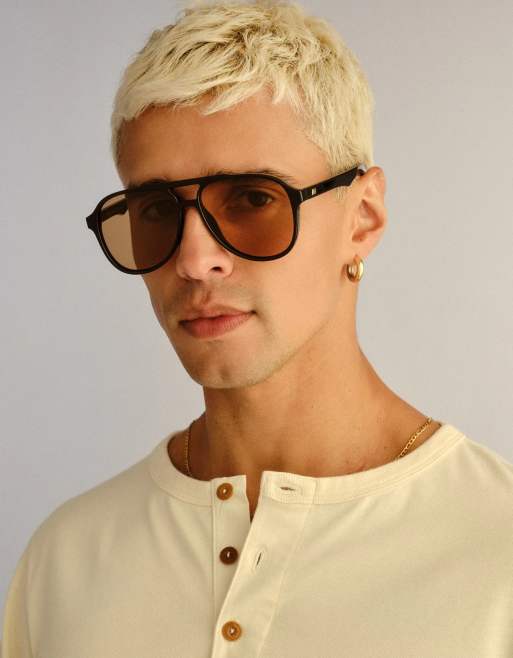 Le Specs Tragic Magic aviator sunglasses in black with tan tint, 2 of 5