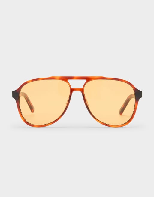 Le Specs - Tragic Magic - Lunettes de soleil aviateur avec verres jaunes - Écaille de tortue miel, 2 de 3