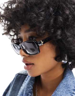 Le Specs Le Specs trance rectangle sunglasses in black