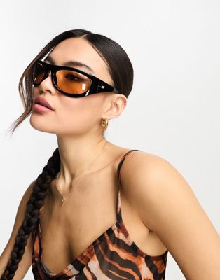 Le Specs trash trix wrap sunglasses with tan lens in black