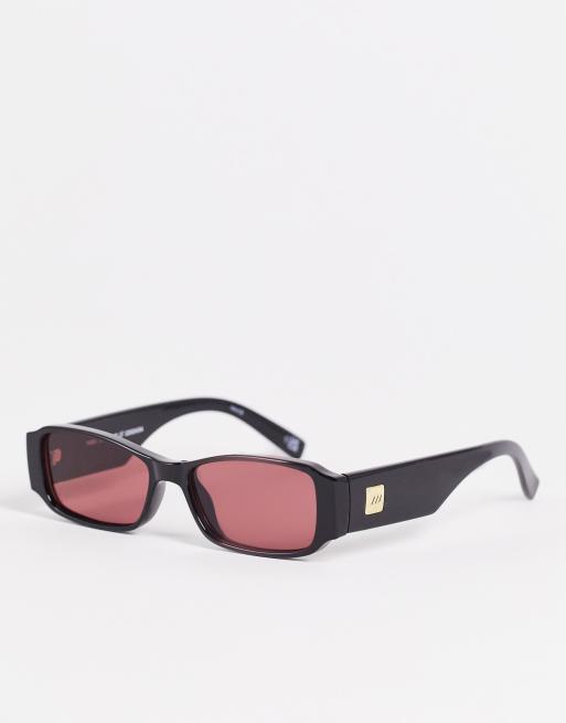 Le Specs - Tres Gauche - Rechthoekige zonnebril in zwart en roze 