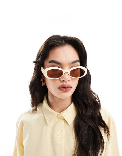 Le Specs work it oval sunglasses in ivory | ASOS