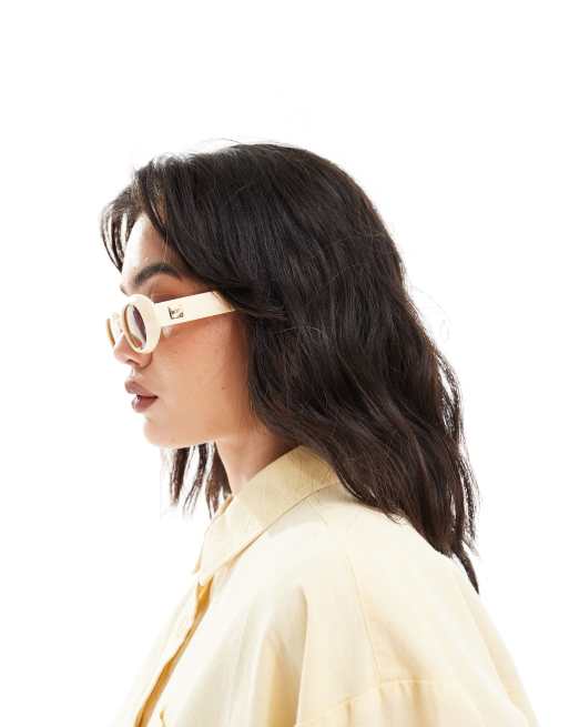 Le Specs work it oval sunglasses in ivory | ASOS