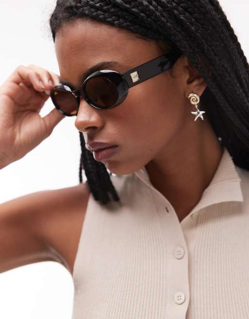 Le Specs work it polarised oval sunglasses in chocolate
