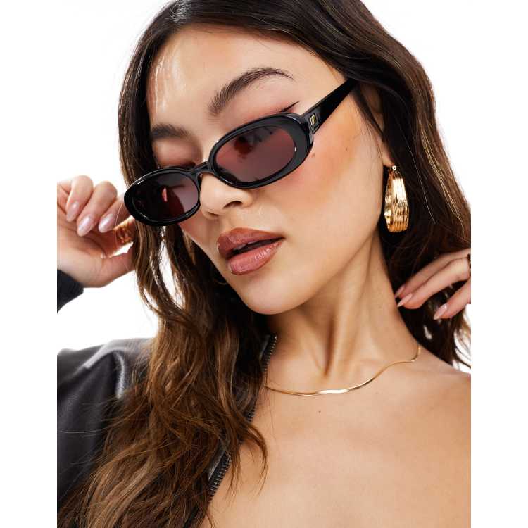 Le Specs X ASOS Outta Love Occhiali da sole ovali neri con lenti rosa ASOS