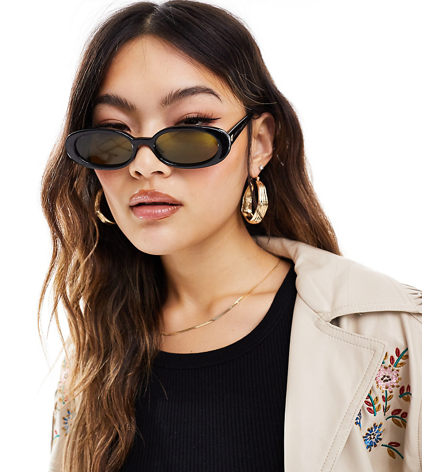 Le Specs X Asos Outta Love Oval Sunglasses In Black With Green Lens