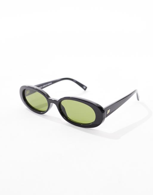 Le Specs x ASOS Outta Love oval sunglasses in black with green lens, 2 of 4