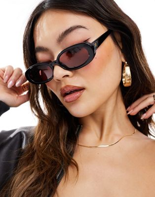 Le Specs X Asos Outta Love Oval Sunglasses In Black With Rose Lens