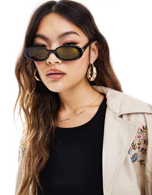 Le Specs X ASOS - Outta Love - Ovale zonnebril in zwart met groene glazen