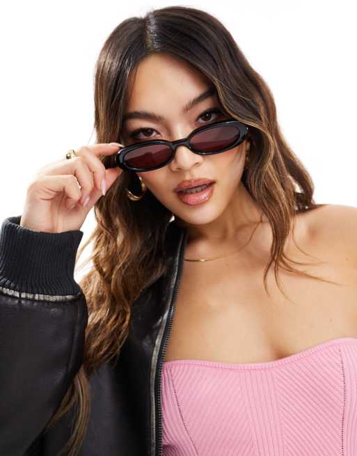 Le Specs X ASOS – Outta Love – Svarta oval a solglasögon med rosa glas, 4 av 4