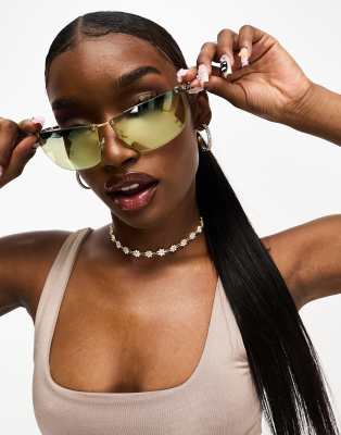 Le Specs - Y20K zonnebril zonder rand in goud en marineblauw