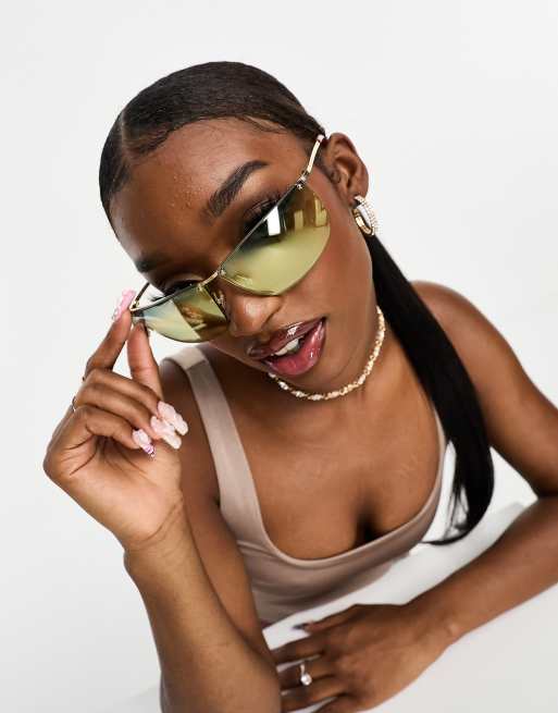 Le Specs - Y20K zonnebril zonder rand in goud en marineblauw, 4 van 4