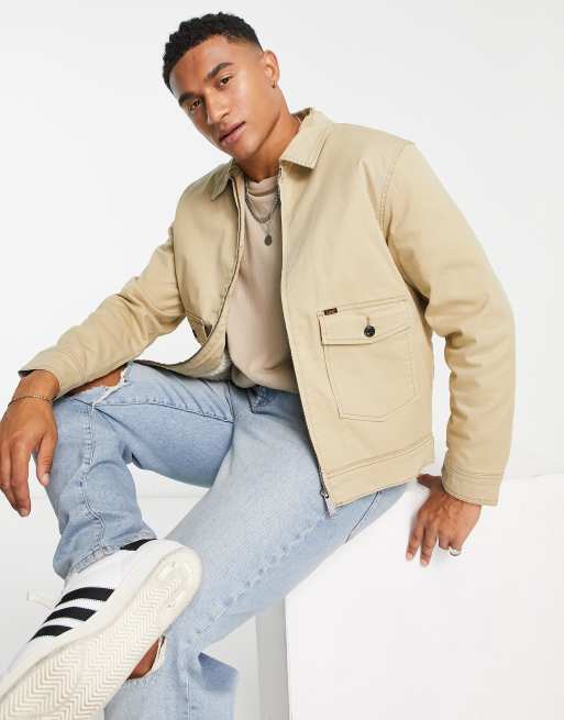 Lee 2 pocket twill harrington bomber jacket in beige | ASOS