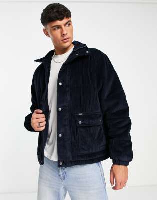 2 pocket wide wale cord puffer jacket in navy