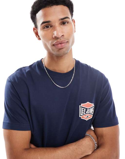 ◆LEE◆ Lee Archive Graphic T-Shirt Navy Lee archive chest logo relaxed fit t-shirt in navy | ASOS