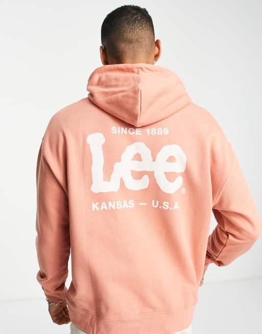 Lee back logo loose fit hoodie in washed red | ASOS