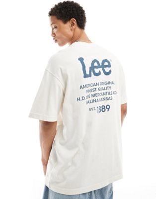 Lee back logo print loose fit t-shirt in ecru