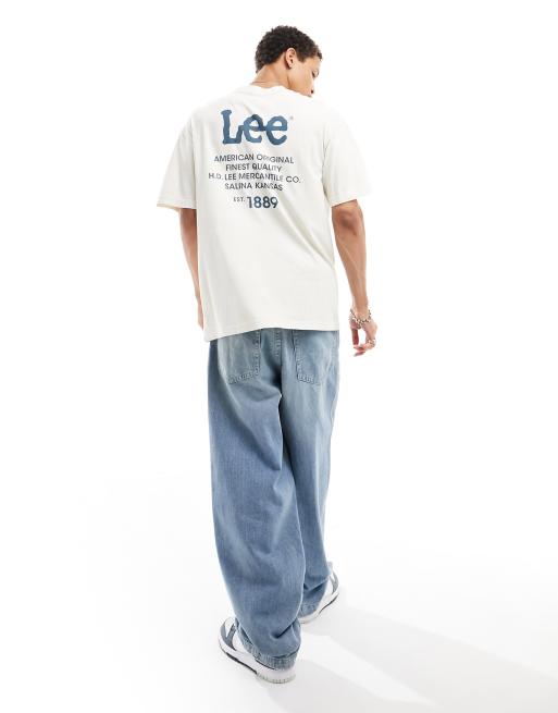 Lee back logo print loose fit t-shirt in ecru, 2 of 4