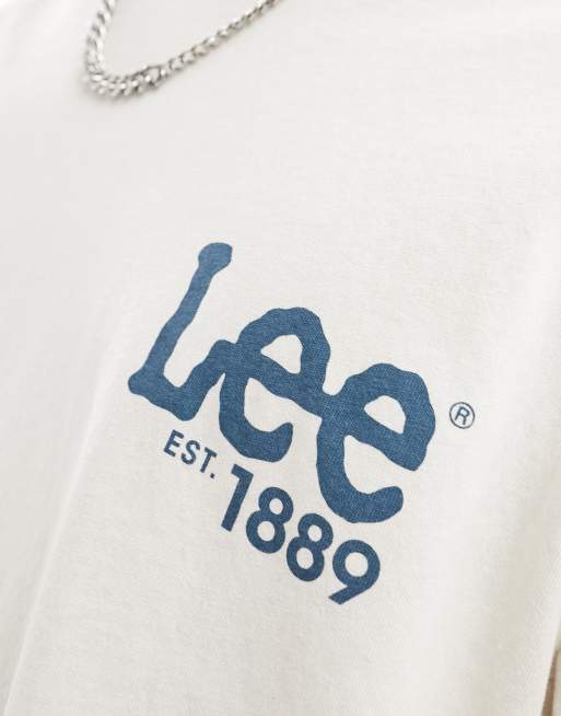Lee back logo print loose fit t-shirt in ecru, 3 of 4