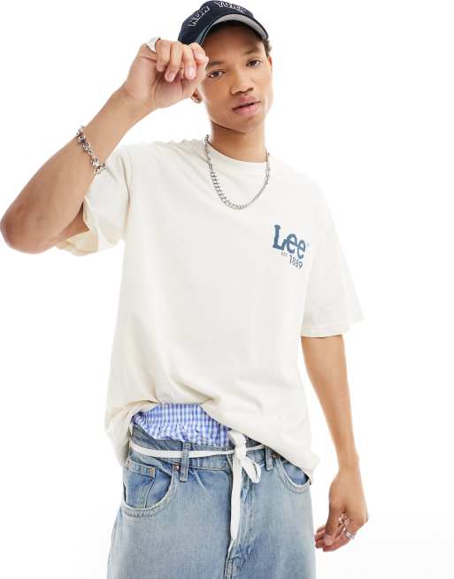 Lee back logo print loose fit t-shirt in ecru, 4 of 4