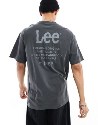 Lee back logo print loose fit t-shirt in washed black