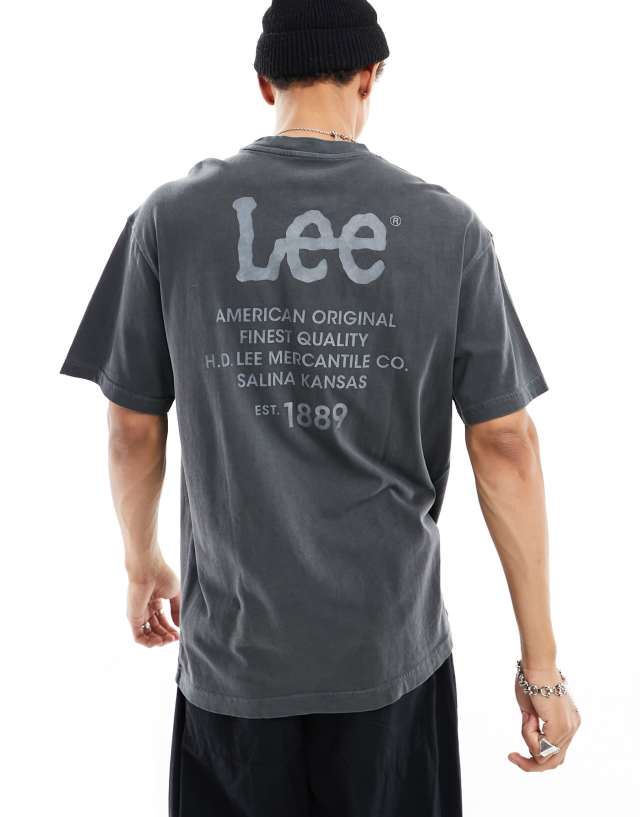 Lee - back logo print loose fit t-shirt in washed black