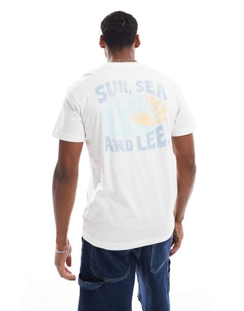 Lee – Biały T-shirt o luźnym kroju z nadrukiem z motywem plaży na plecach - view 1